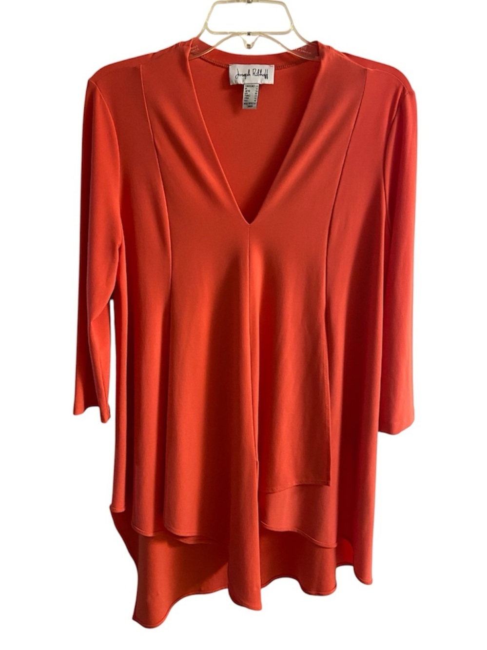 Joseph Ribkoff V-Neck Layered Tunic Top Peach Asymmetrical Sz 10